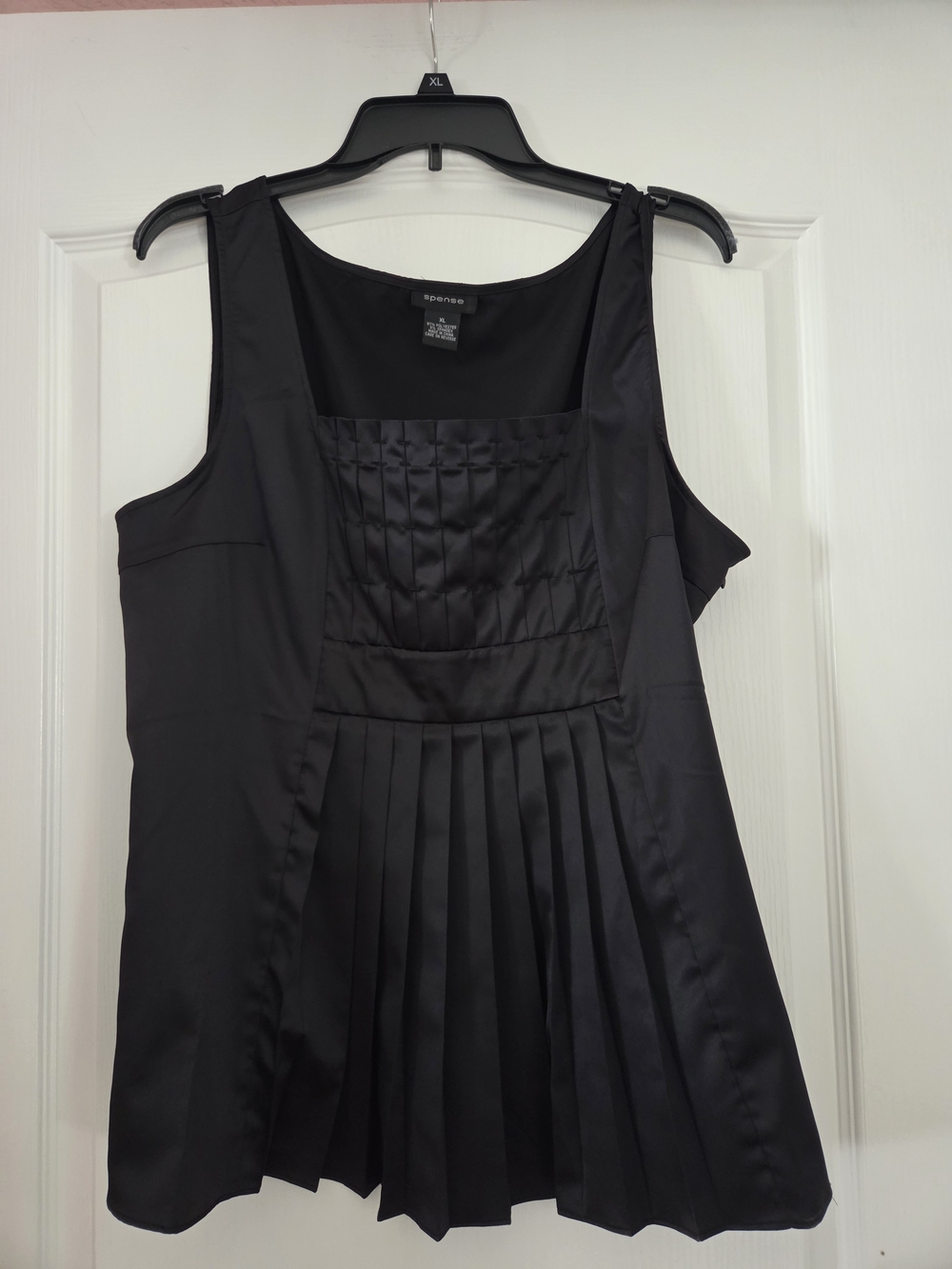 Spense Black Pleated Square-Neck Top